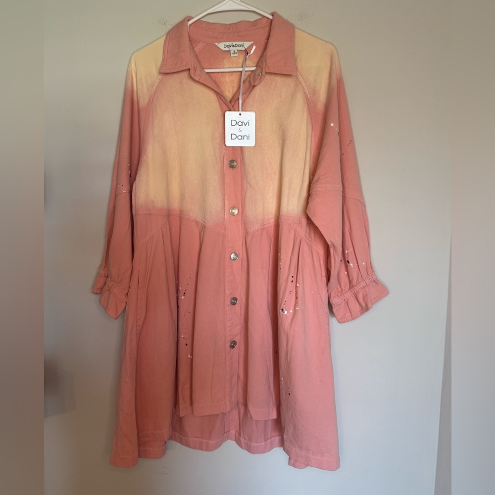 Davi & Dani Pink Faded Button-Up Paint Splatter Top size Medium